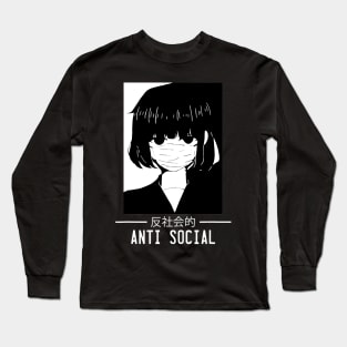 Japanese Anime Mangan Girls Wearing Mask Anti Social Quarantine Long Sleeve T-Shirt